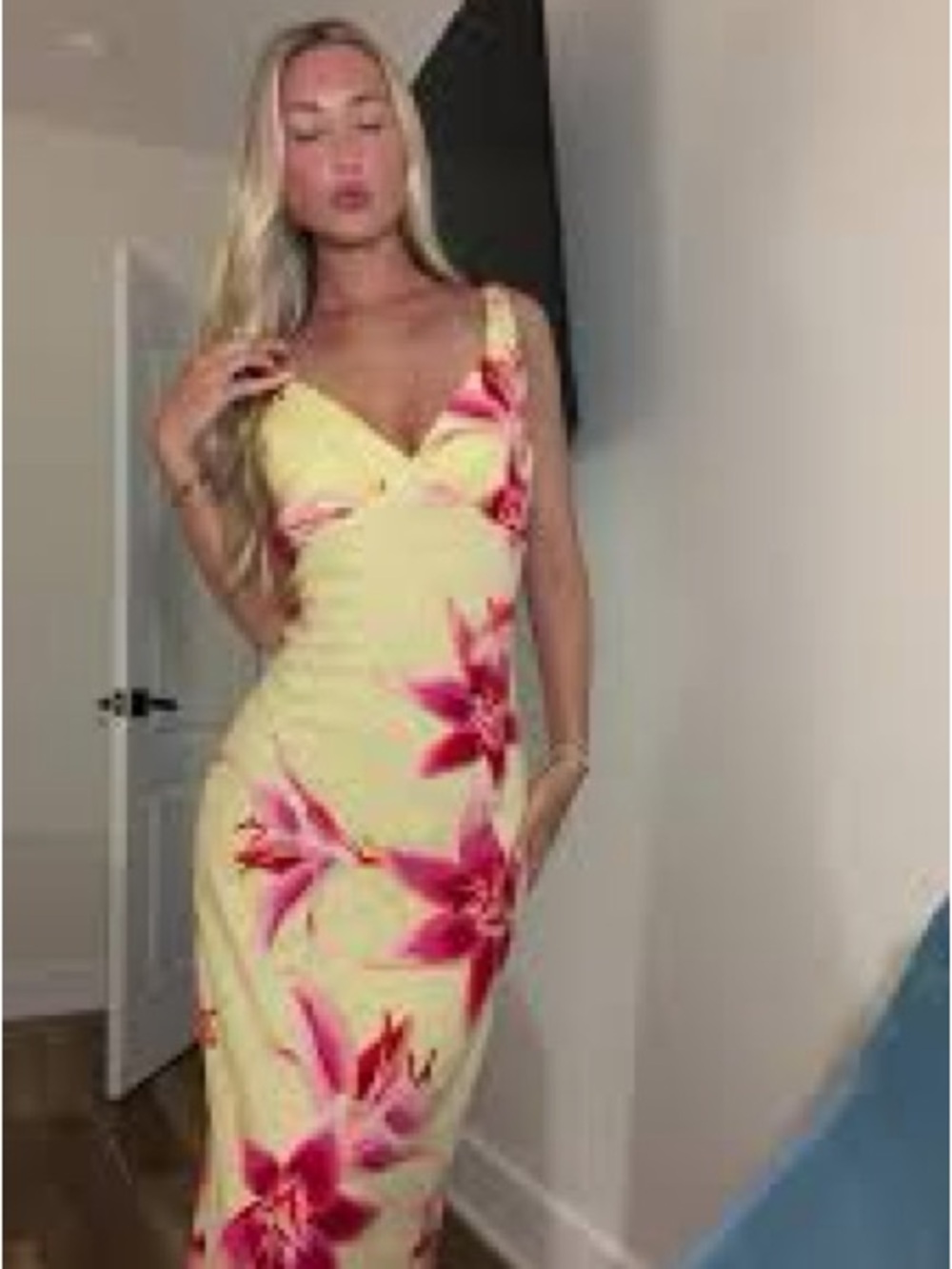 Paper Hearts (never worn) Sunshine Floral V-Neck Maxi Dress in Yellow and Pink